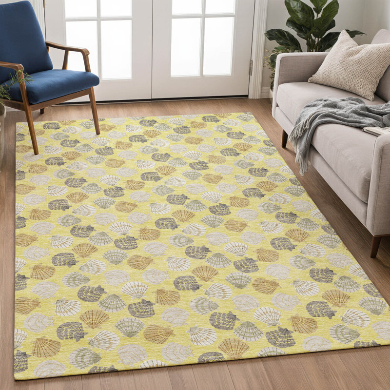 Tapis côtier intérieur / extérieur lavable à la machine ACN2986, Jaune, 3 pi x 5 pi