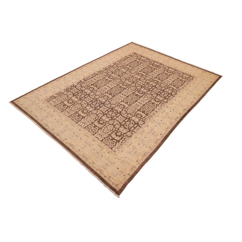 Tapis gris anthracite / brun clair en laine noué à la main 9 pi 1 po x 12 pi Fien