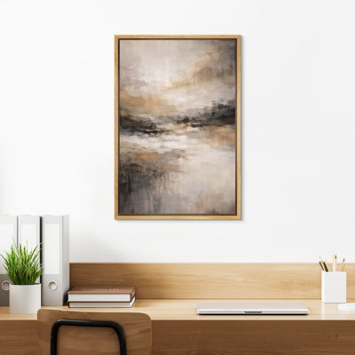 Neutral Abstract Horizon Landscape in Soft Earth Tones Wall Art Decor Framed On Canvas Print