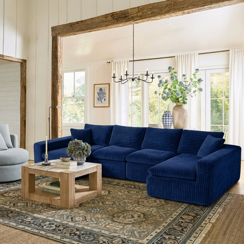 Canapé modulaire en U de 133 po avec méridienne sans assemblage Nimbus pour salon, Blue