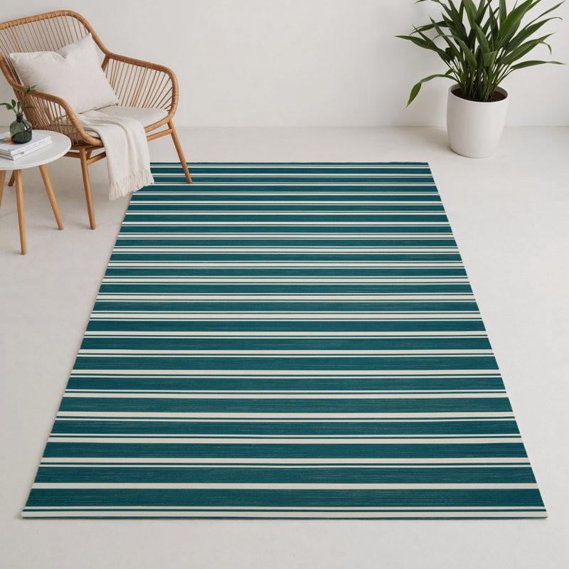 HorizontalStripes Blue Indoor and Outdoor Area Rug, Rectangle 3' x 5'