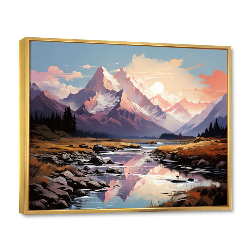 «Landscape Vangogh Mountain Serenity II», reproduction sur toile, Cadre flottant doré, H 16 po x l 32 po x P 1 po