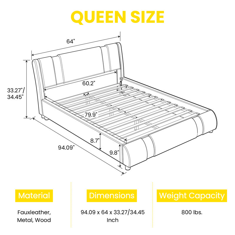 Blountsville Upholstered Profile Sleigh Bed with Wooden Slats Headboard Included, Queen, White