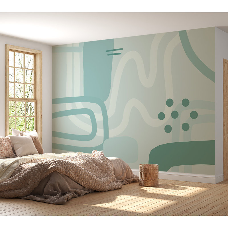 Murale abstraite pelez et collez - formes géométriques bleues, L 41 po x l 57 po