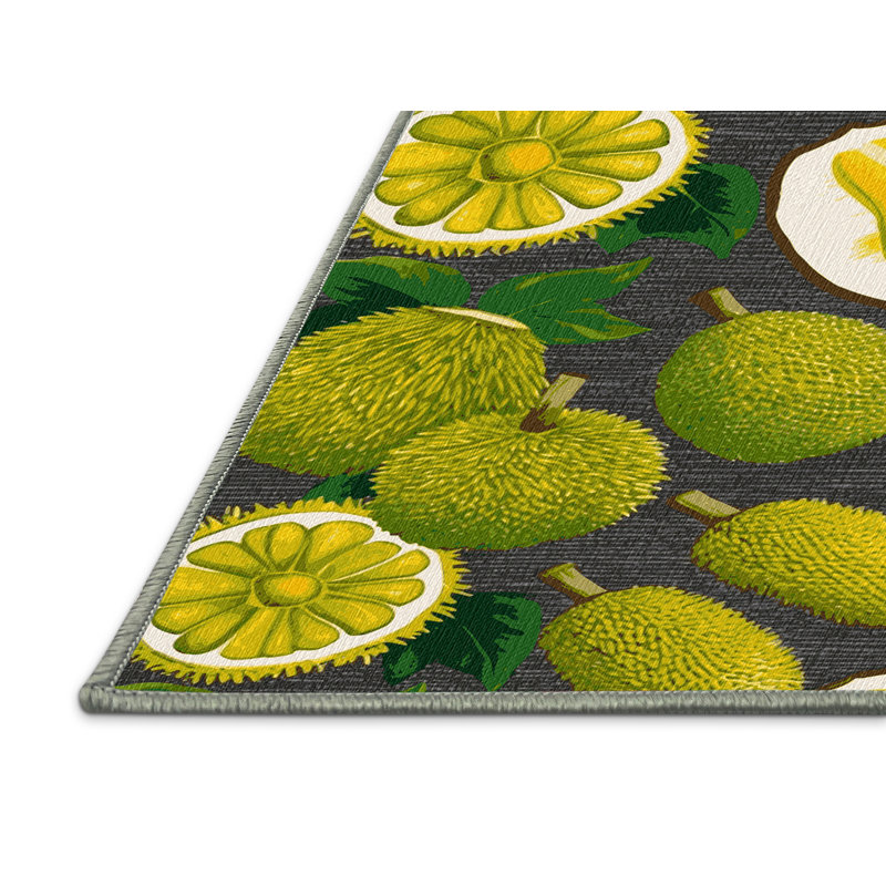 Washable Jackfruit Fruits Area Rug, Round 3'