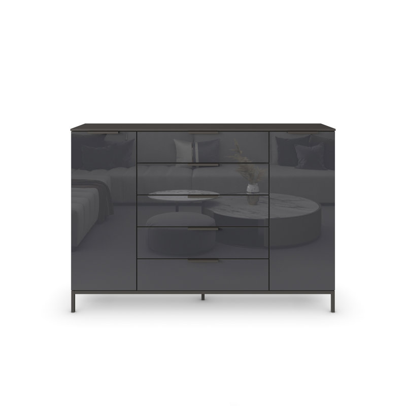 5 - Drawer Chest of Drawers, Graphite/Glass Basalt