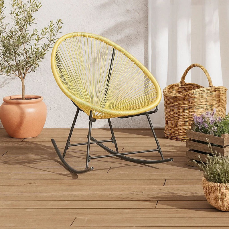 Chaise berçante Jackap Acapulco, poly rotin beige, acier thermolaqué