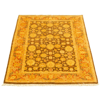 Tapis décoratif en laine noué à la main de conception unique noué à la main new age de style persan 18/20 olive 4 pi 3 po x 6 pi 4 po