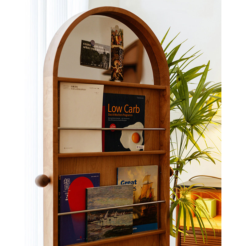 Armoire de rangement à revues rétro en bois avec miroir