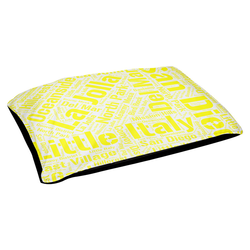 Coussin de chien « districts », Grand (l 40 po x P 30 po x H 14 po), Jaune, San Diego