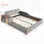 Lit tapissier bas standard avec bureau de chevet et tabouret rond, lit pour mère et enfant-97691214-97691213