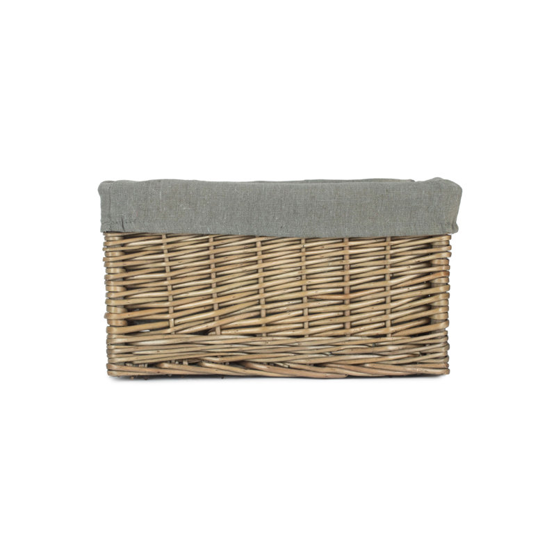 Wicker Storage Basket with Lining, 17cm H x 33cm W x 20cm D, Antique Wash/Grey