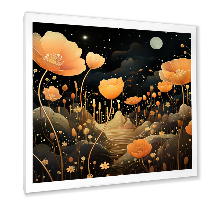 Orange orange clair de lune, prairies florales - souci, art mural, Cadre simple blanc, H 36 po x l 36 po x P 1,5 po