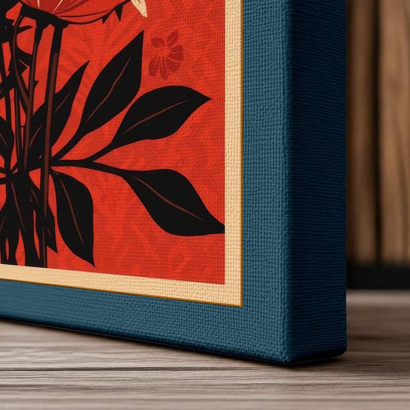 Garden in Bloom Botanical - Wrapped Canvas, 36x24 - 91.4 x 61.0 cm, Teal Border