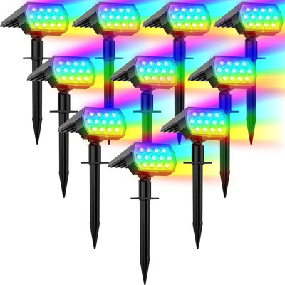 Éclairage solaire extérieur, paquet de 10, changement de couleur imperméable RVB IP65, projecteurs de paysage, 7 modes, du crépuscule à l'aube pour le jardin, la cour, le patio, l'allée