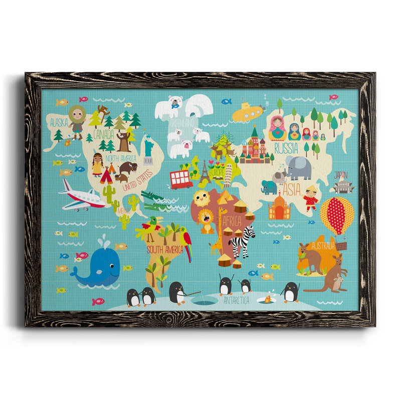 Carte du monde des enfants - cadre photo, impression sur toile, Toile encadrée noire, H 31,5 po x l 23,5 po x P 1,5 po