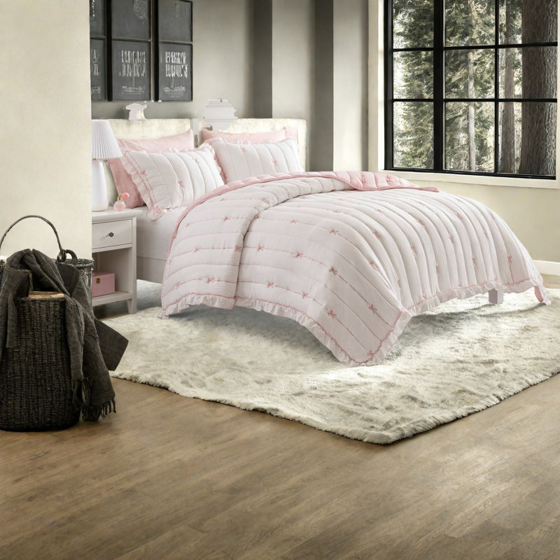 Ensemble de courtepointe douillette en microfibre, conception rose romantique pour la maison