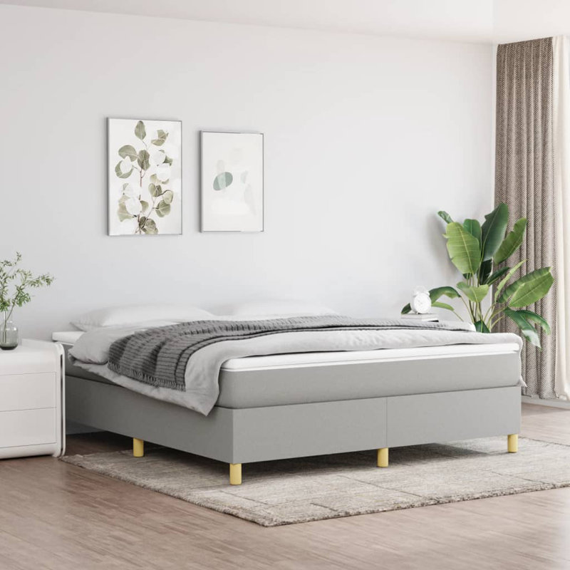 Box Spring Bed Base Platform Bed Frame with Mattress for Bedroom, Extra-long Twin, White/Light Gray