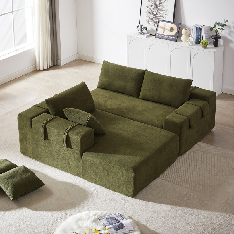 Ensemble de canapé modulaire rembourré Modern Chenille, Chenille verte