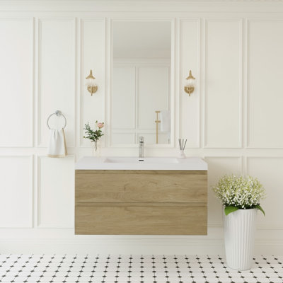 Meuble-lavabo flottant avec lavabo, armoire de rangement murale pour ranger les essentiels, avec tiroirs à fermeture en douceur et comptoir de qualité supérieure