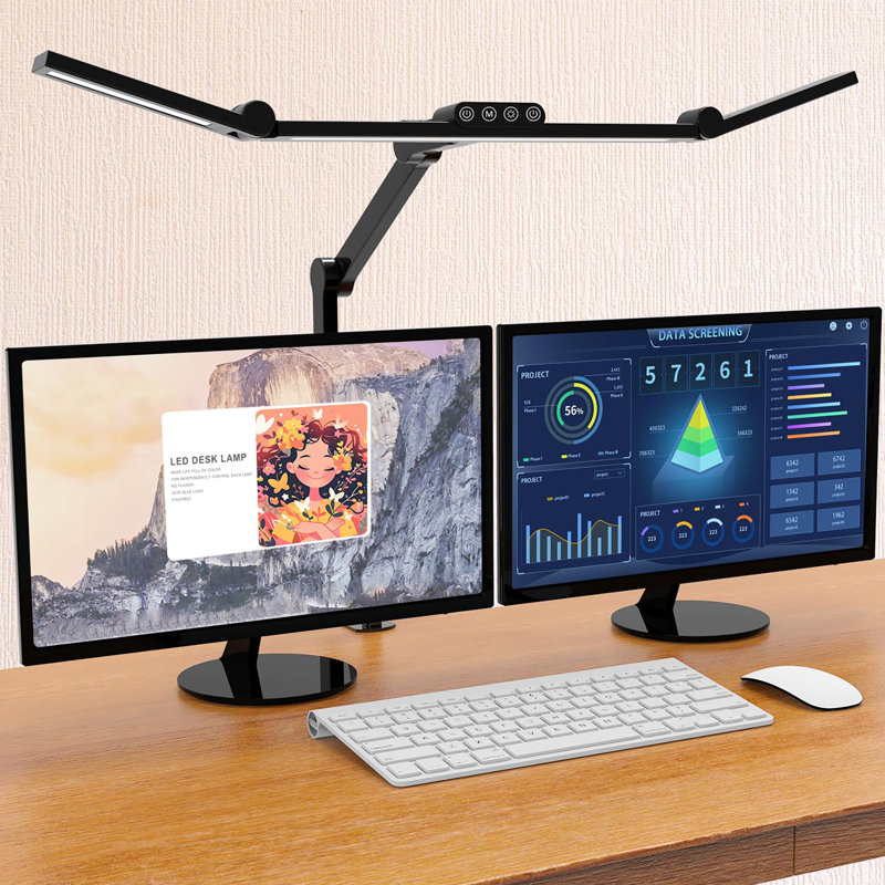 Desk Lamp with Clamp, LED Desk Light for Home Office with Atmosphere Lighting, 24W Ultra Bright Auto Stepless Dimming and Tempering Table Light