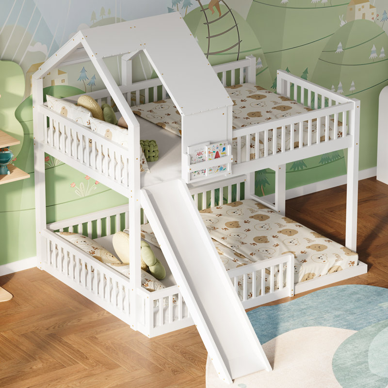 Lit superposé avec glissière et échelle intégrée Pelor, Blanc