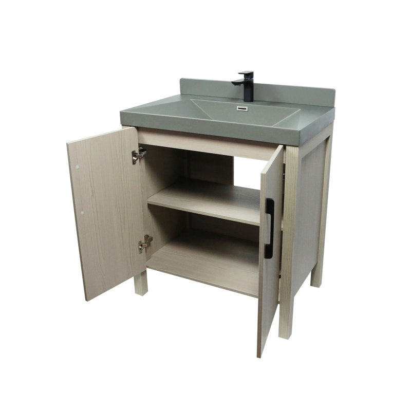 Meuble-lavabo simple 31,5 po avec plateau en granite Guinevere, Gris clair