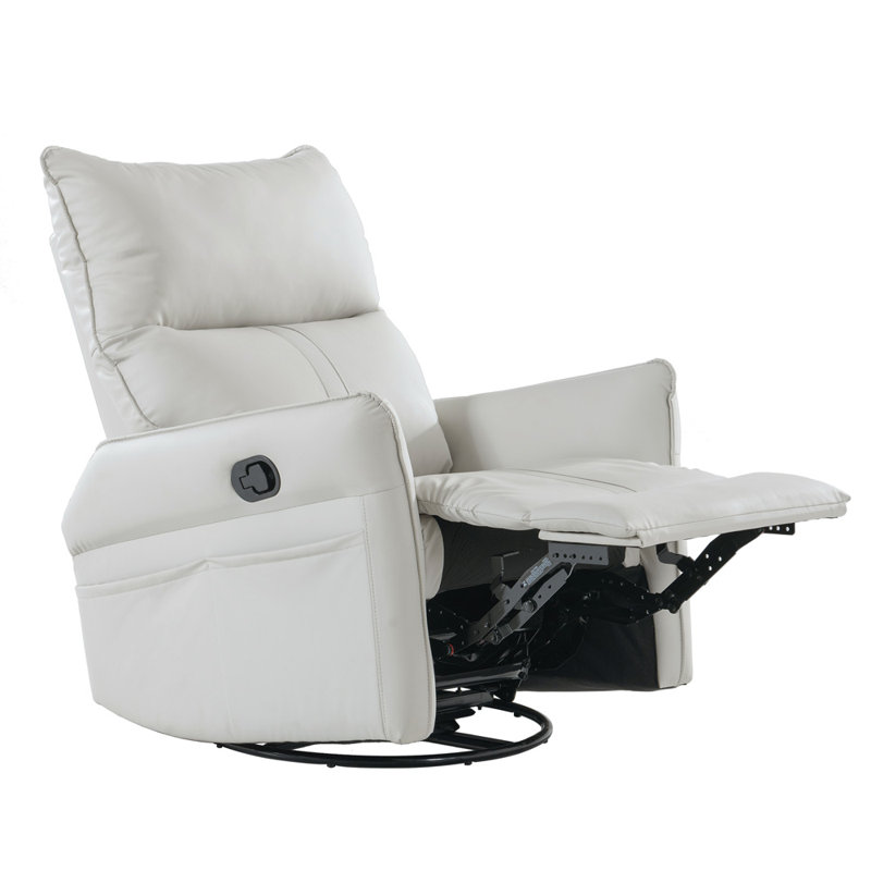 Modern Small Rocking Swivel Recliner Chair, Similicuir gris pâle