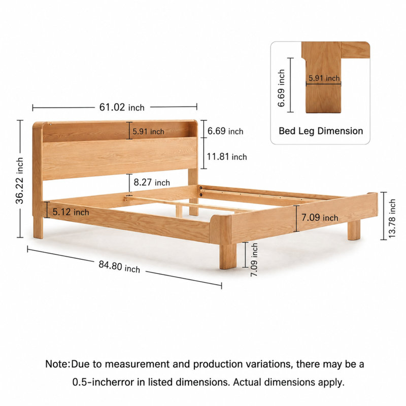 Solid North American Oak Wood Standard Bed