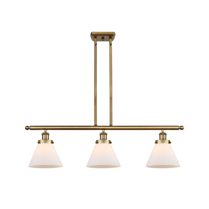 Luminaire suspendu linéaire à 3 lumières pour îlot de cuisine Arriaga, Laiton brossé, Blanc mat, DEL