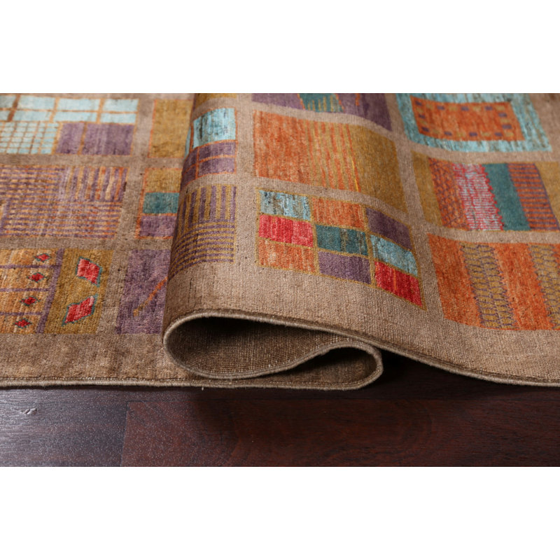 Tapis gris terre fait à la main 3 x 6 Gabbeh