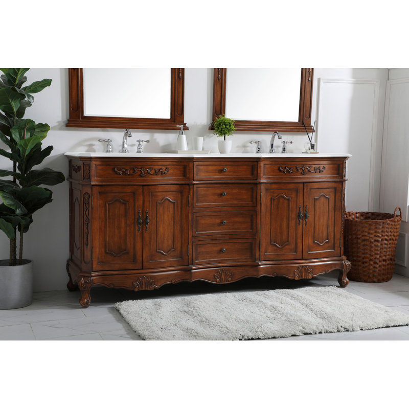 Lunette 72'' Double Bathroom Vanity with Top, Teak, Ivory White