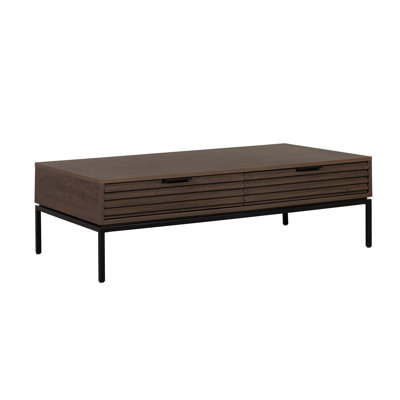 Contemporary Brown Wood Grain Rectangular Coffee Table with 2 Drawers