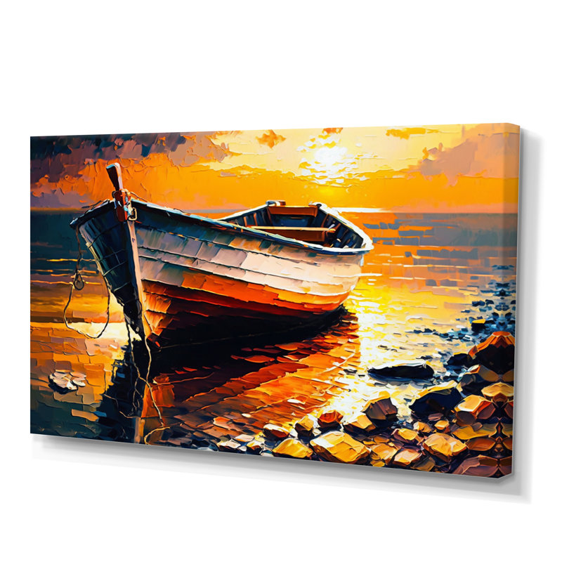 Bateau sur le rivage II - reproduction sur toile, H 12 po x l 20 po x P 1 po, Toile tendue
