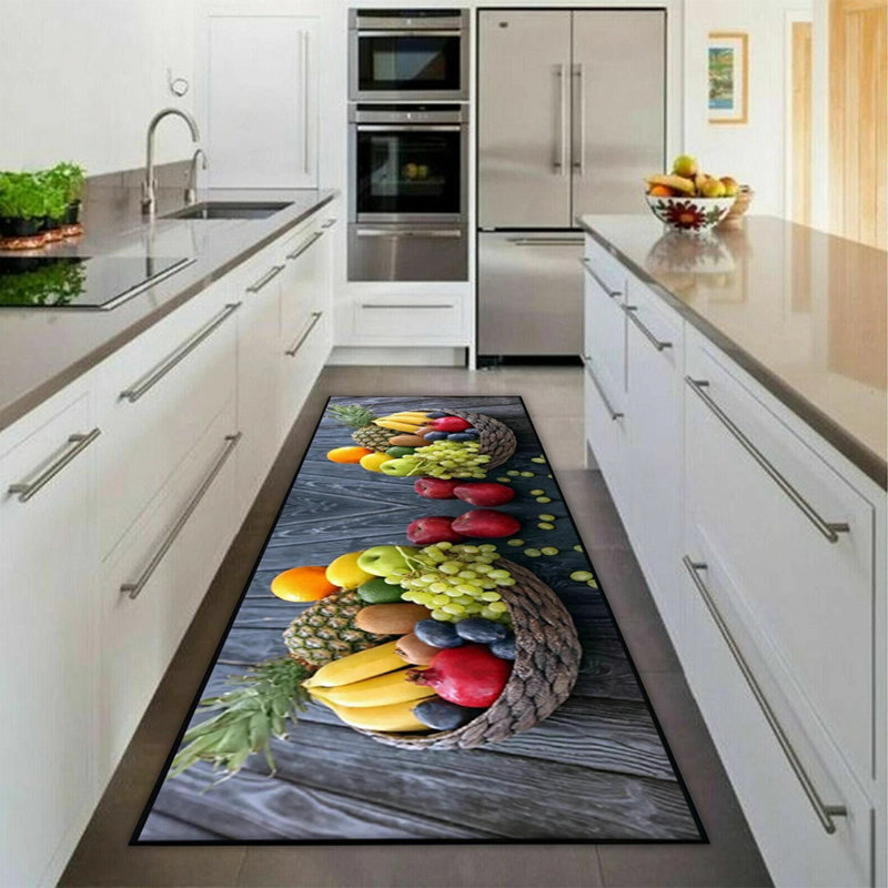 3D Fruit Kitchen Mat – Washable Non-Slip Runner Rug – Door Mat with Rubber Backing – Polypropylene, 50cm W x 150cm L