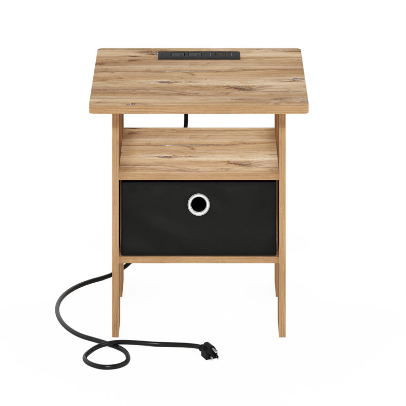 Maximina End Table with Storage and Built-In Outlets, USB & Type C Ports, Flagstaff Oak, Black