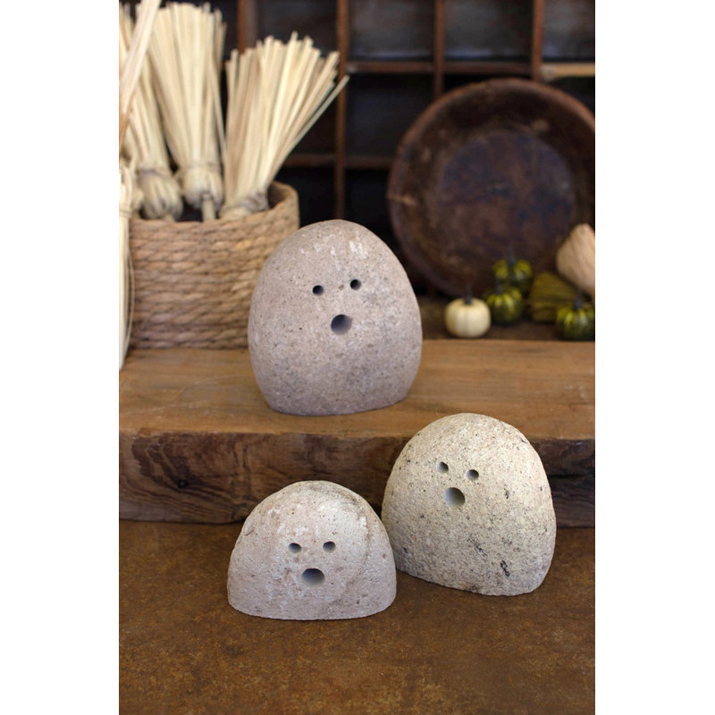  Ensemble de 3 fantômes d'Halloween de roches de rivière - décor d'automne fabriqué à la main