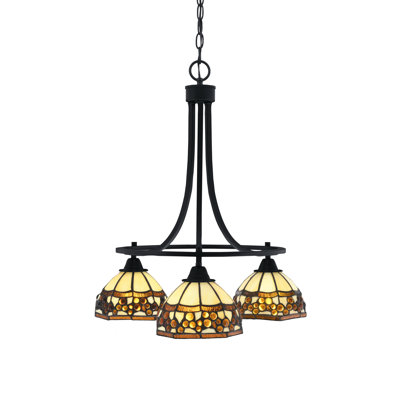 Lustre 3 lumières Paramount illustré dans une finition noire mate avec verre 7 pi