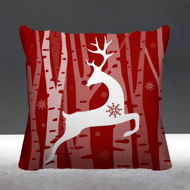 Coussin décoratif intérieur / extérieur Reindeer, 17 po x 17 po, Rouge, Carré