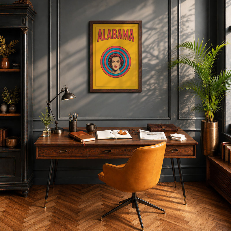 Alabama Portrait Retro - Framed Print, A4 - 29.7 x 21.0 cm, Walnut