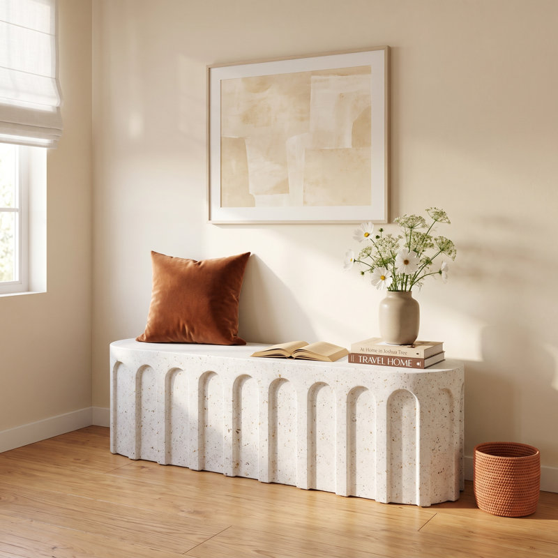 Mikah Concrete Bench, Ivory