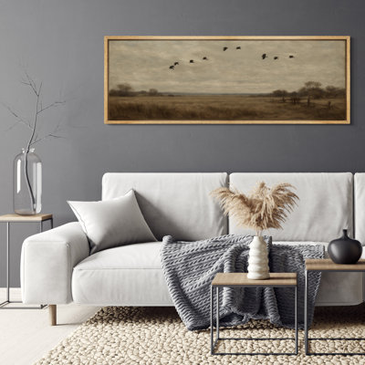 Birds Flying Across Open Meadow Country Field Framed Canvas Master Bedroom Wall Art Work Print