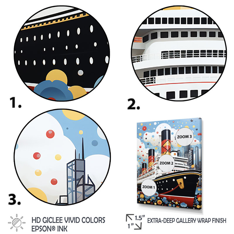 Pop Art Titanic Celebration - art mural bateau côtier, Cadre simple blanc, H 20 po x l 12 po x P 1 po