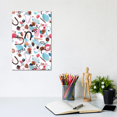Watercolour Geometric Pieces Blue Pink by Ninola Design - Wrapped Canvas Painting
