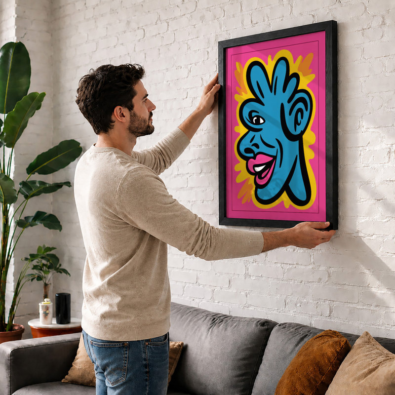 Blue Character Burst Eclectic - Framed Print, A1 - 84.1 x 59.4 cm, White