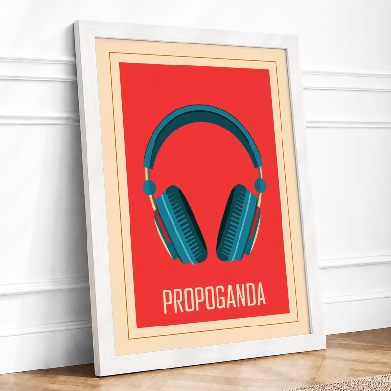 Headphones Bold Graphic Mid-Century - Framed Print, A3 - 42.0 x 29.7 cm, White