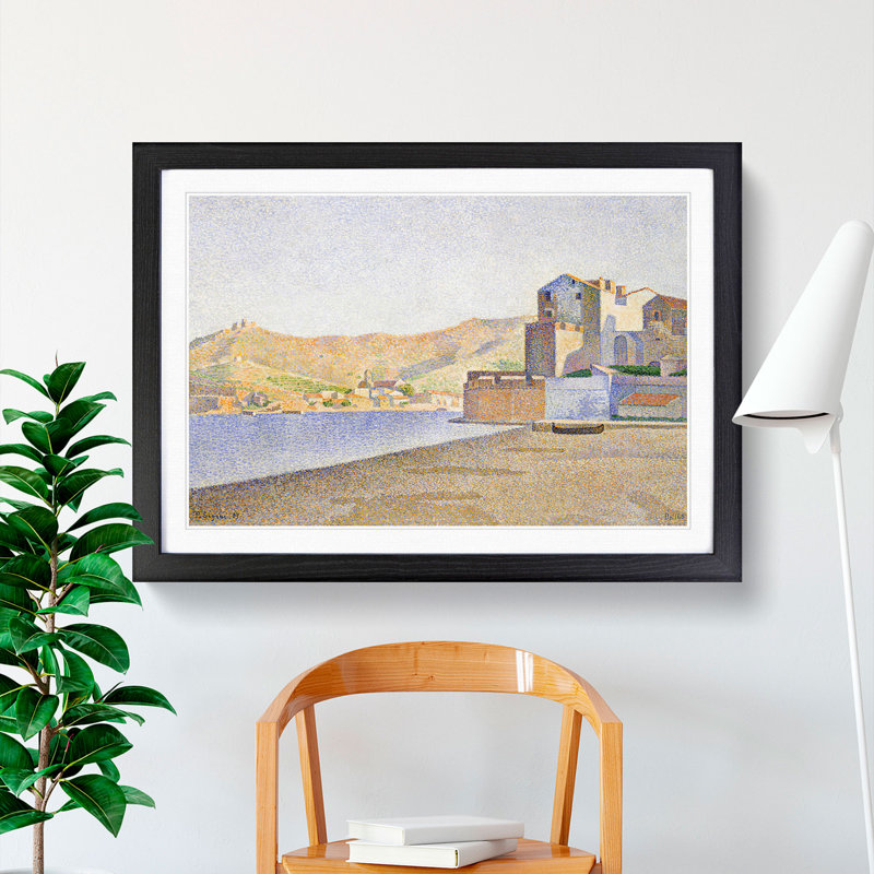 The Town Beach by Paul Signac - Picture Frame Painting, 27cm H x 36cm W x 2cm D, Black Framed