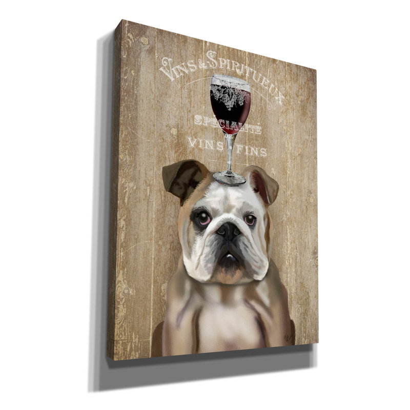 «Dog Au Vin, English Bulldog» par Fab Funky, art mural sur toile, H 16 po x l 12 po x P 0,75 po