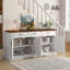 Table d'appoint cannelée 63 po, blanc, 4 portes, 3 grands tiroirs, commode de cuisine, tablettes réglables, poignées en métal, unité de rangement à bout rabattable, rangement spacieux, fonction coulissante en douceur-1467473595