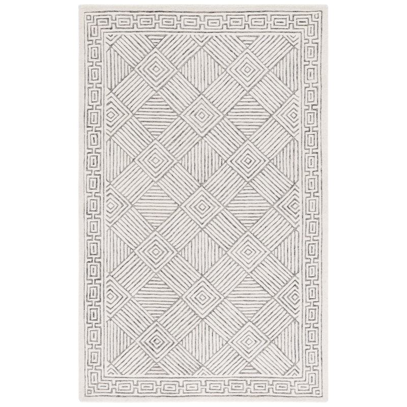Tapis gris / ivoire en laine / coton touffeté à la main Soho 890, Rectangle 5 pi x 8 pi